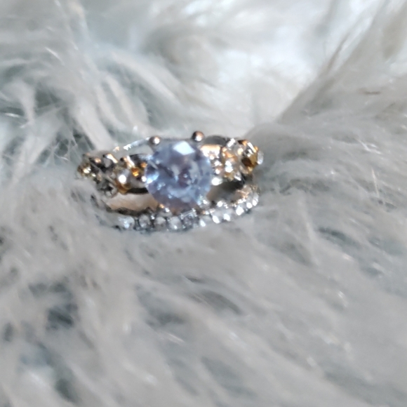 Two tone 925 silver/Rose Gold white sapphire ring - Picture 5 of 8